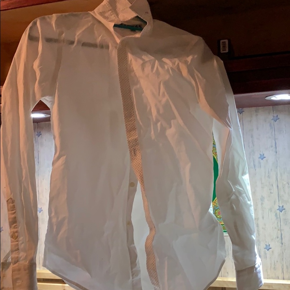 A long sleeve white dress shirt